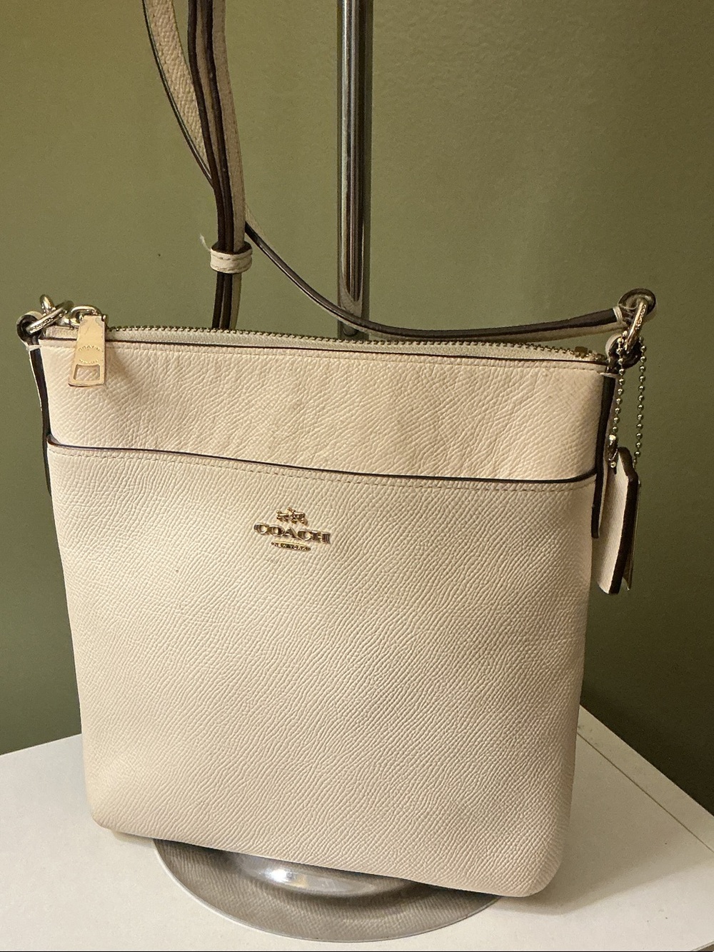 Coach Kitt Messenger Pebble Leather Crossbody in Cream with Gold Hardware